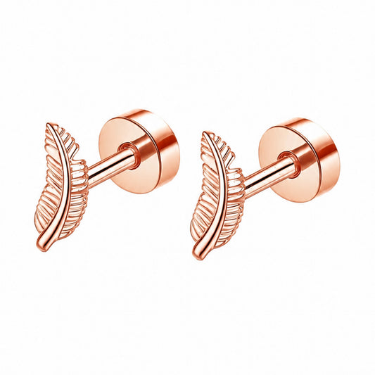 Rose Gold Feather Flat Back Stud Earrings