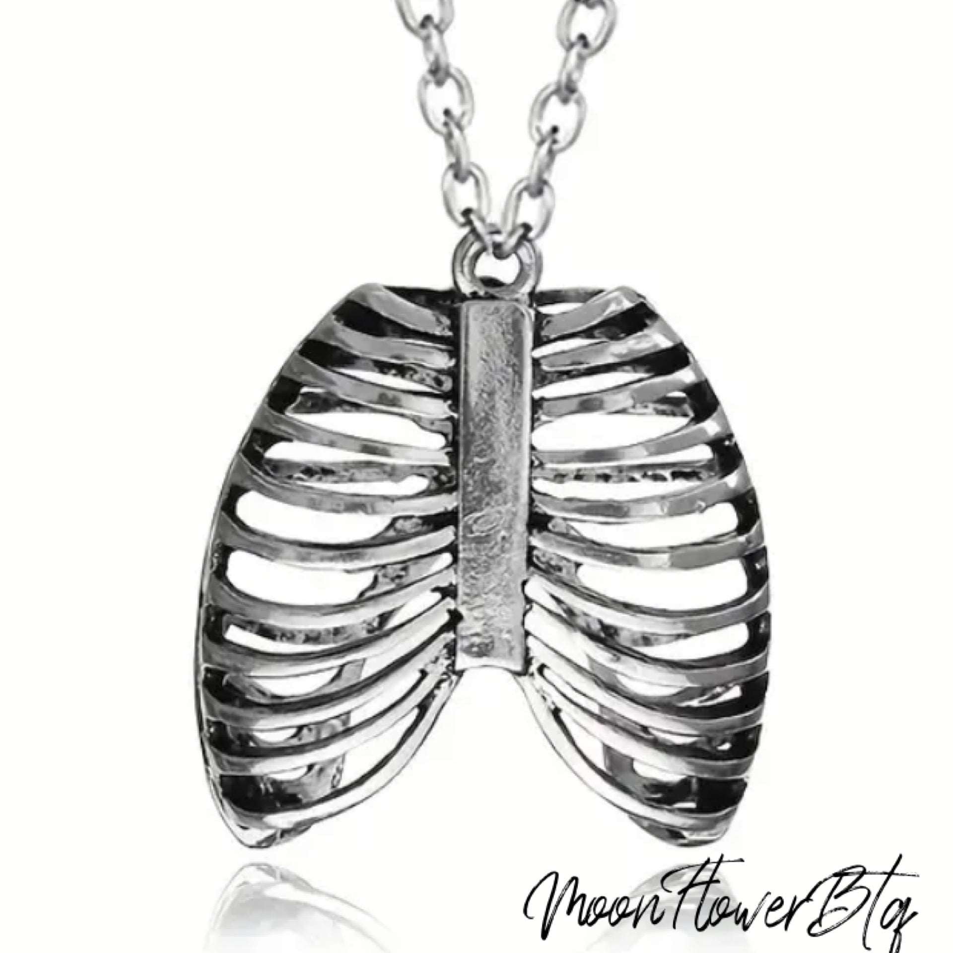 Silver Rib Cage Pendant Necklace