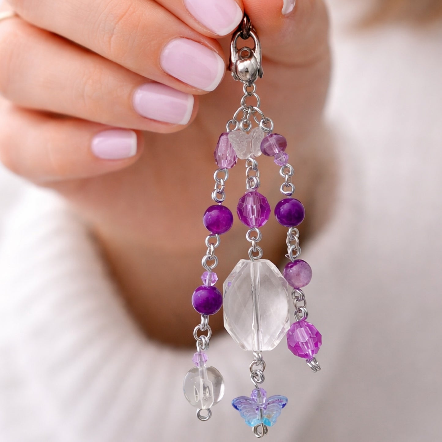 Purple Butterfly Beaded Charm - Keychain Bag Charm Zipper Pull