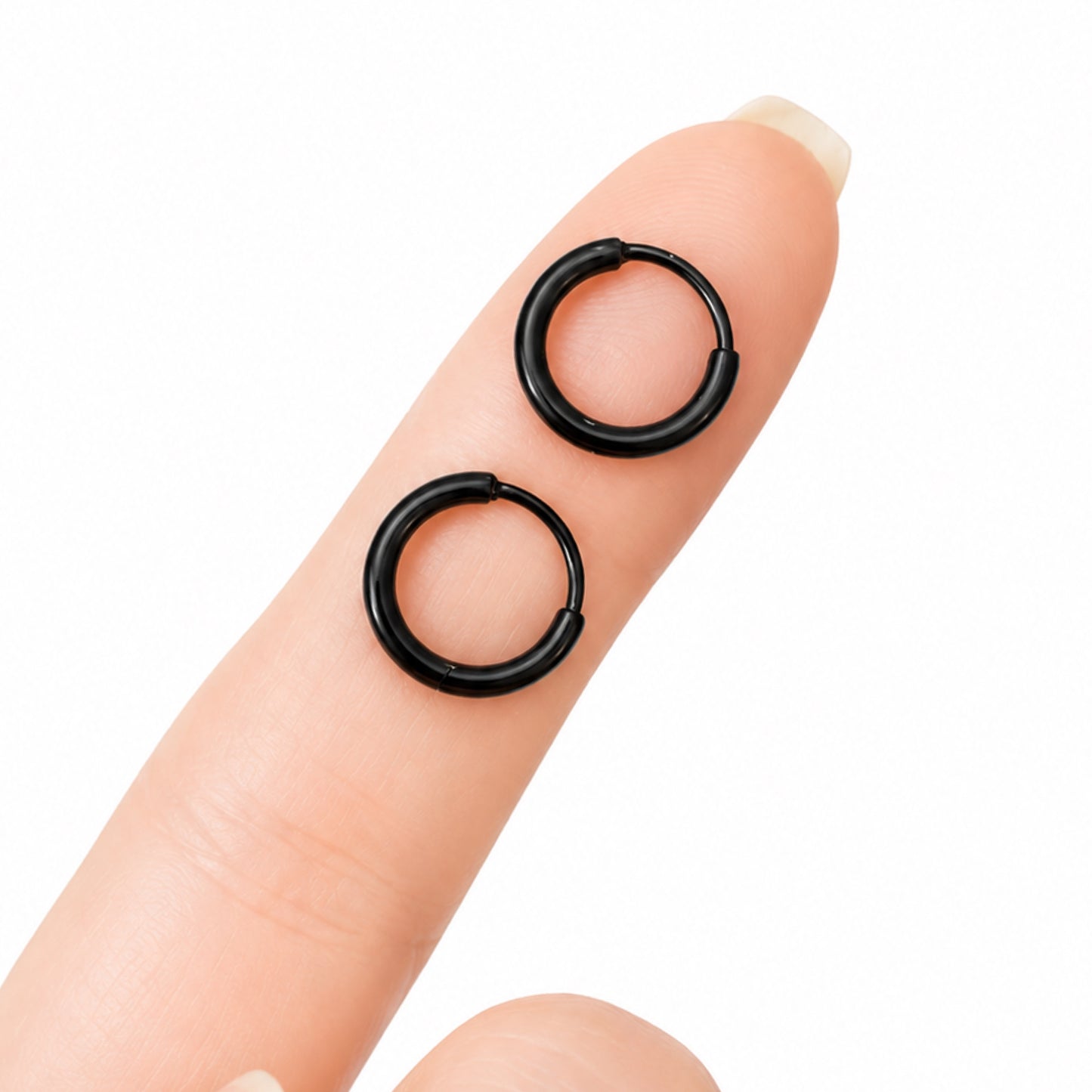 Black Stainless Steel Sleeper Hoop Earrings 8mm