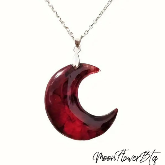 Red Crescent Moon Pendant Necklace