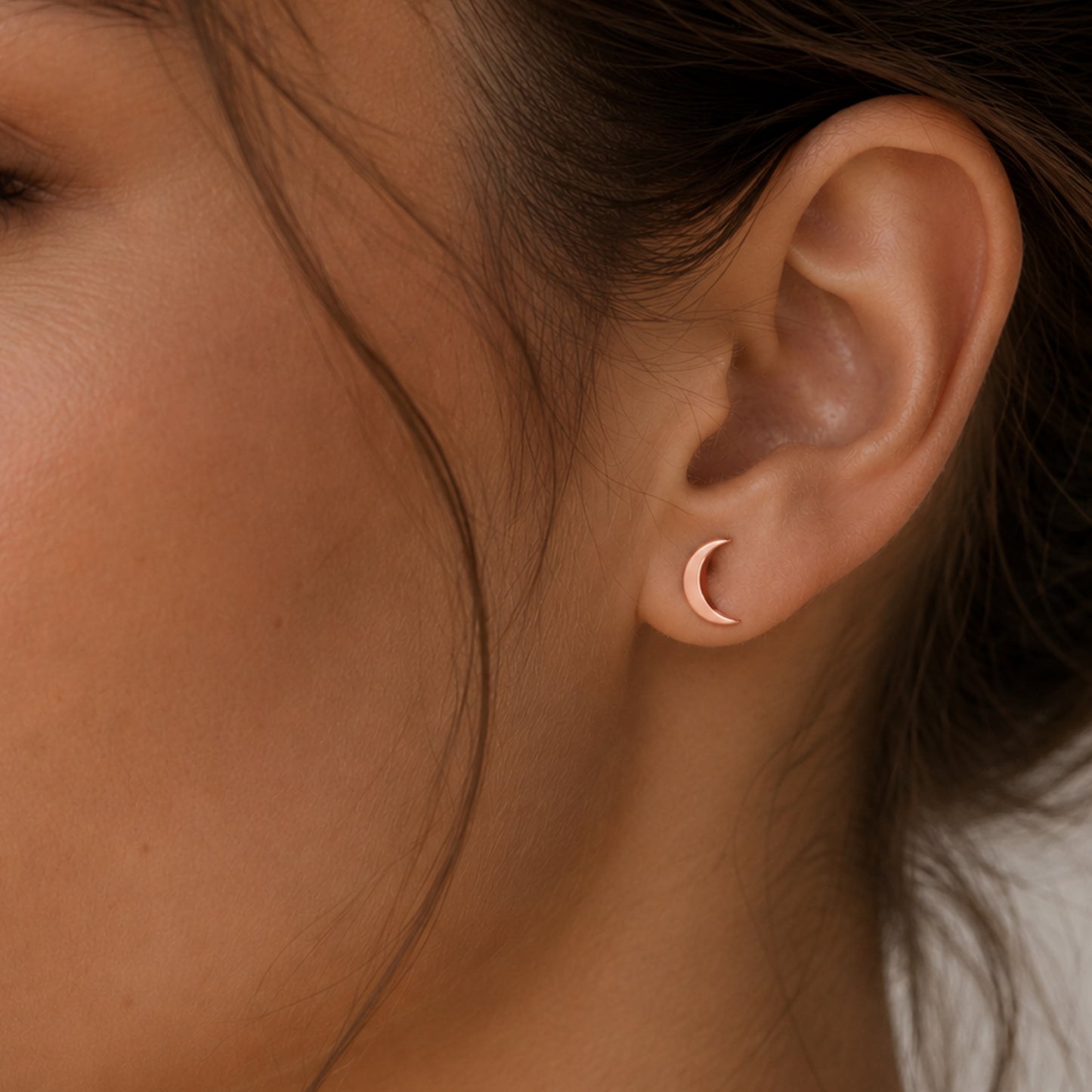 Rose Gold Moon Barbell Earrings – 18G