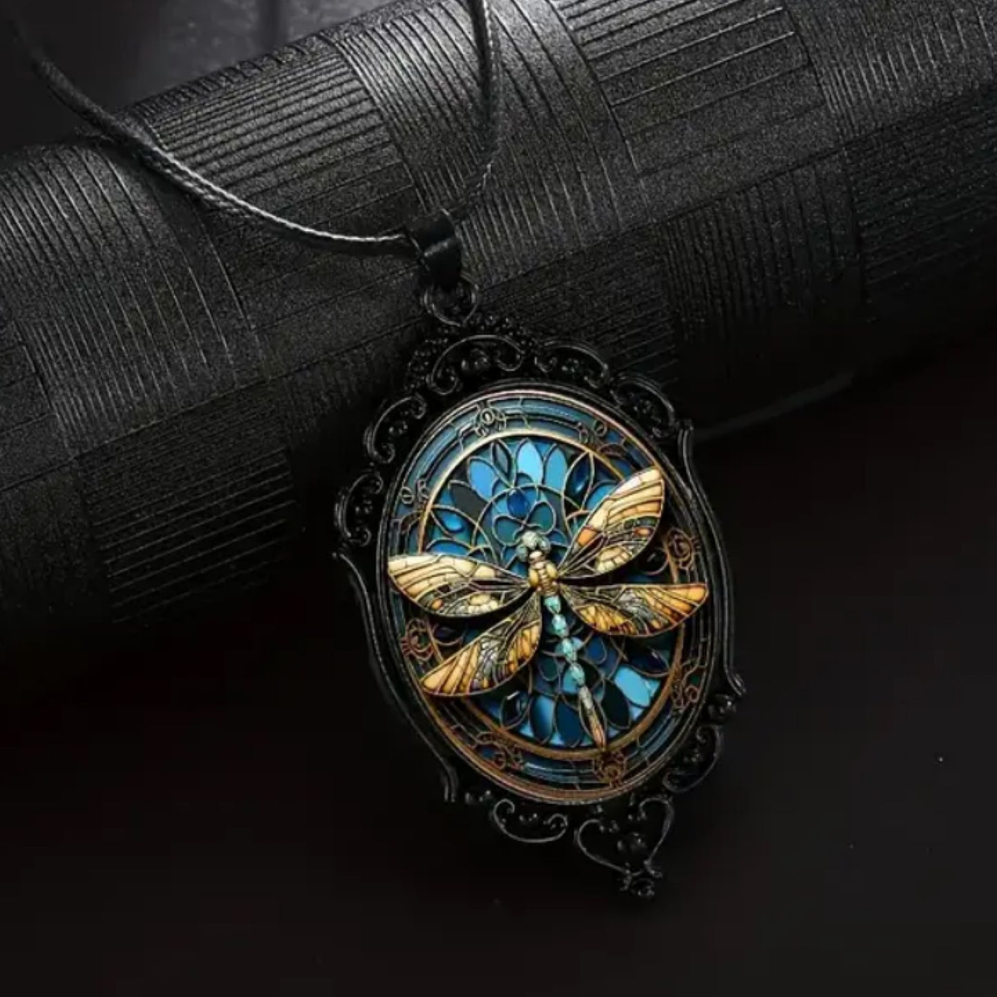 Vintage Boho Goth Dragonfly Pendant Necklace