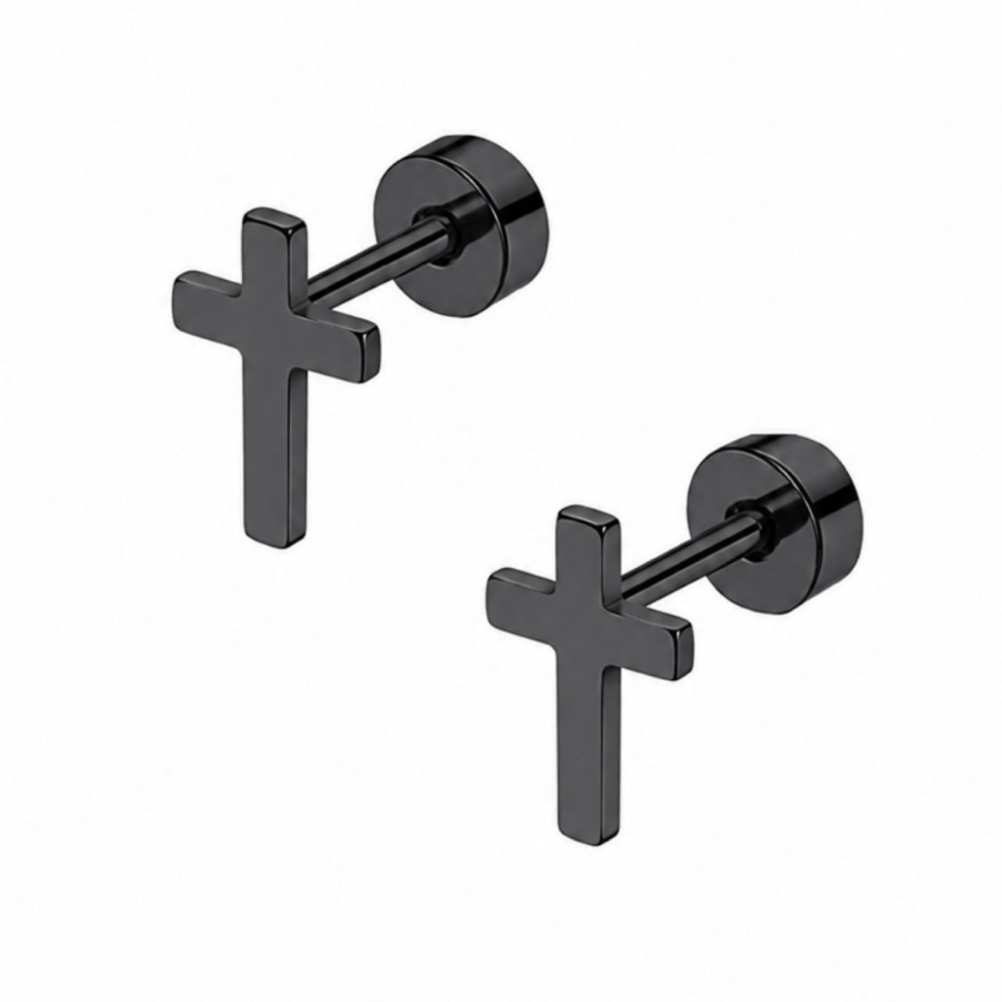 Tiny Black Cross Flat Back Stud Earrings