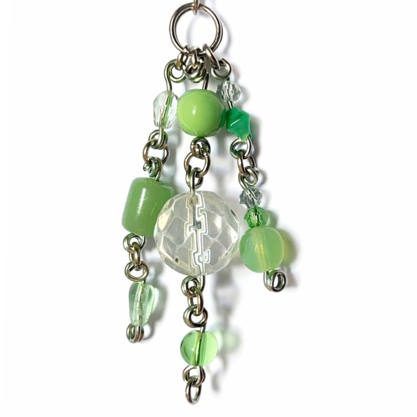 Green Glass Beaded Charm Keychain & Zipper Pull – Stainless Steel | OOAK