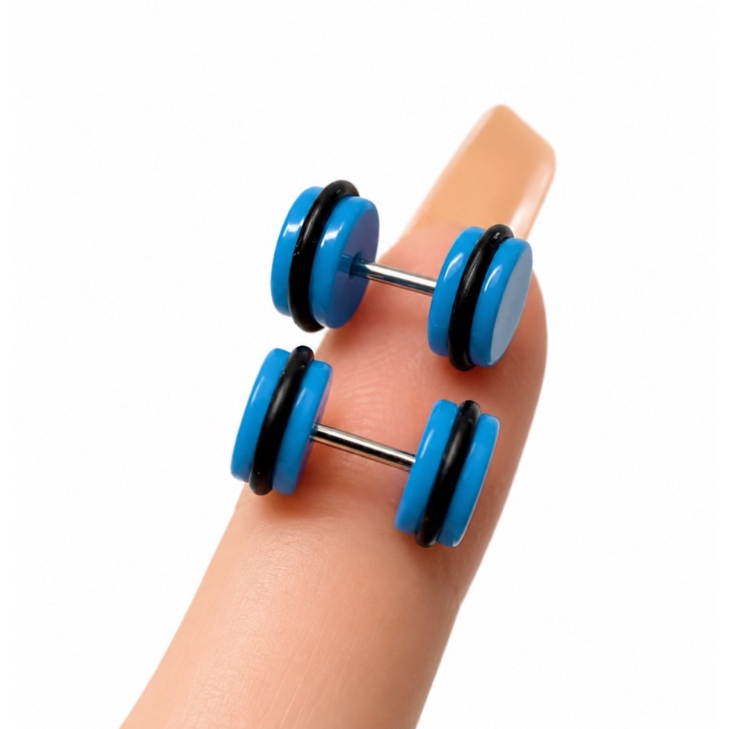 Blue Faux Gauge Fake Plug Stud Earrings – 18G 8mm
