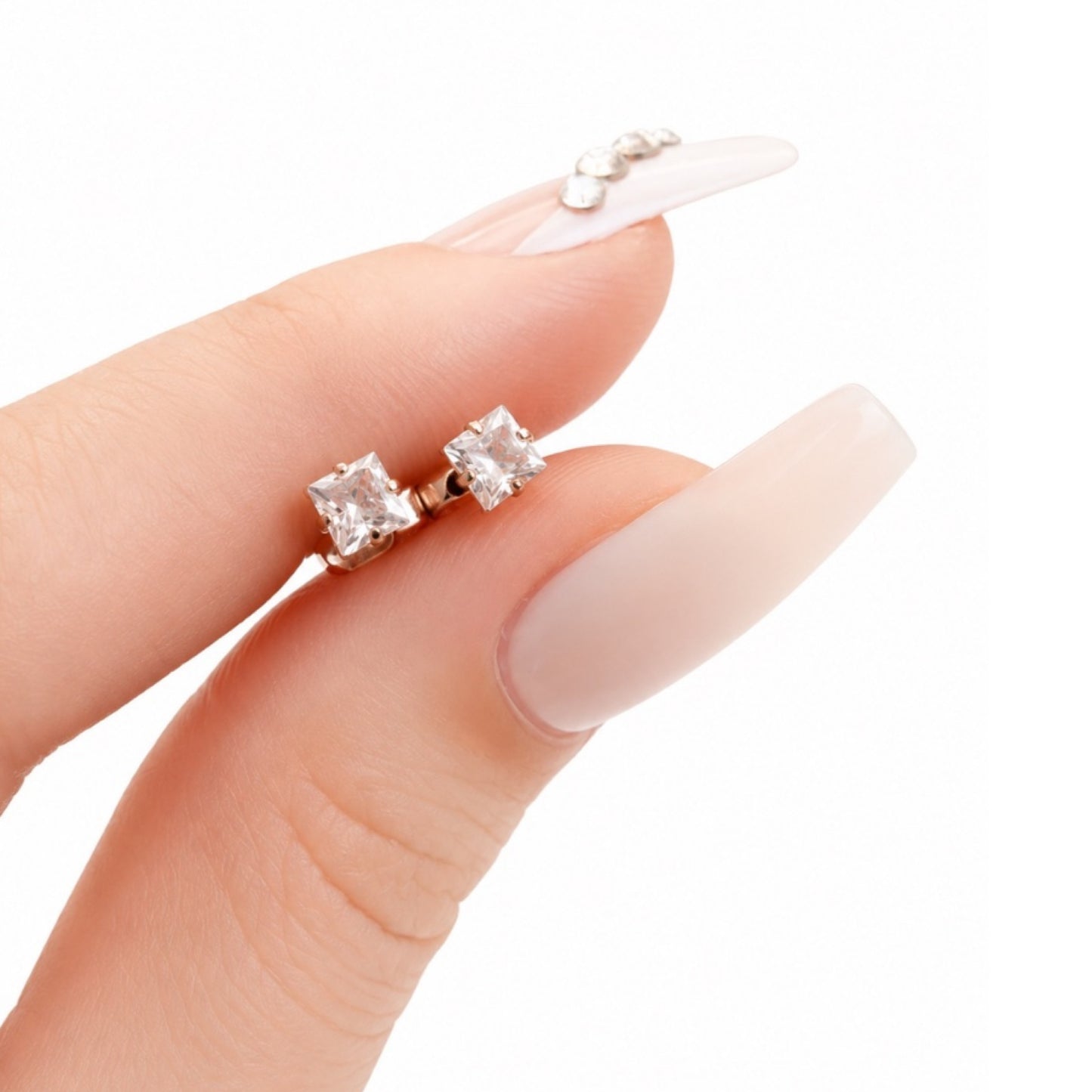 Rose Gold Square CZ Flat Back Stud Earrings