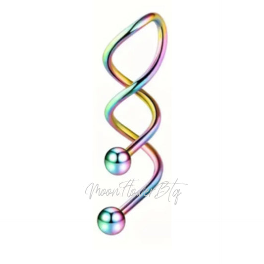 Rainbow Spiral Dangly Navel Belly Button Ring