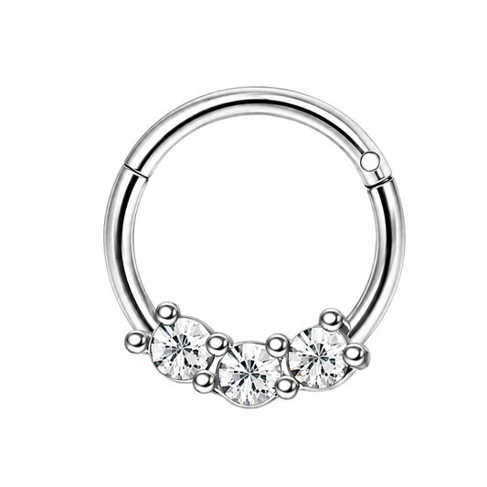 Triple Clear CZ Clicker Hoop Ring