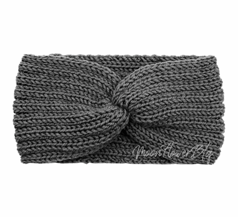 Dark Gray Vegan Knit Twist Headband Ear Warmer