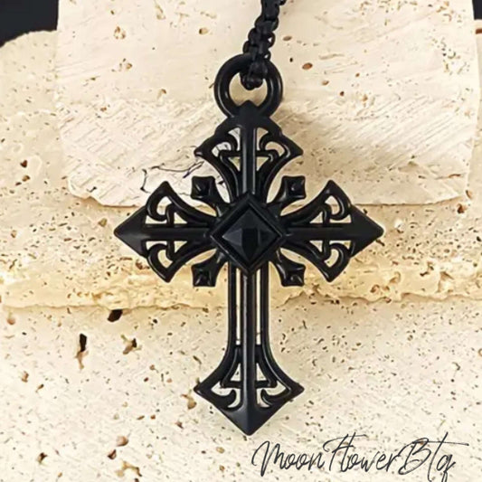 Black Titanium Goth Cross Pendant Necklace