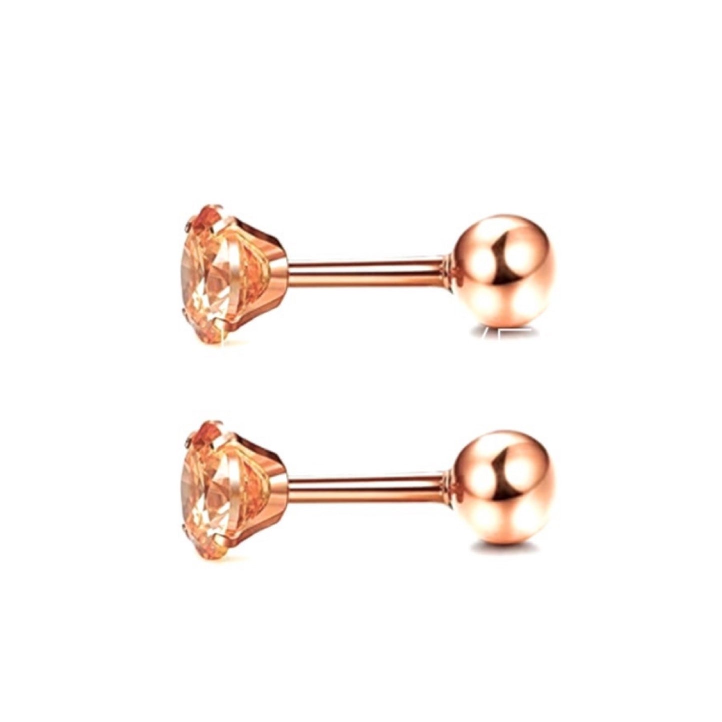 Tiny Rose Gold CZ Barbell Earrings