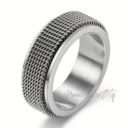 Silver Mesh Anxiety Fidget Spinner Ring