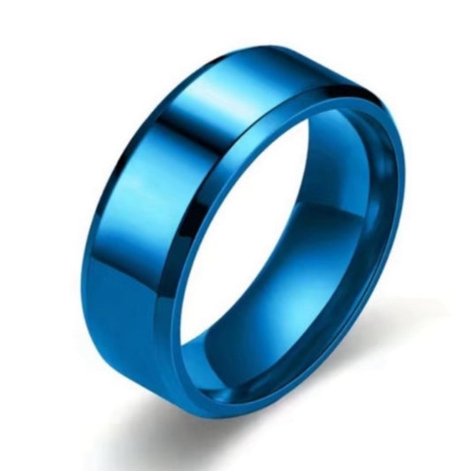 Blue Stainless Steel Polished Band Ring
