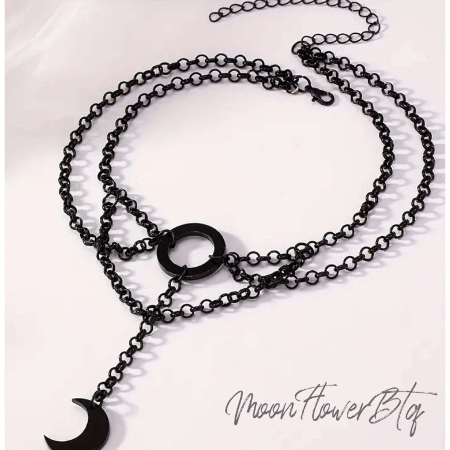 Gothic Crescent Moon Pendant Choker Necklace