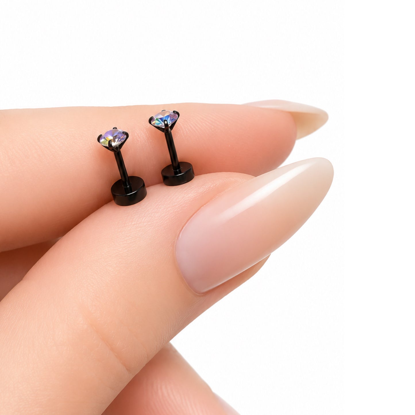 Iridescent CZ Flat Back Stud Earrings