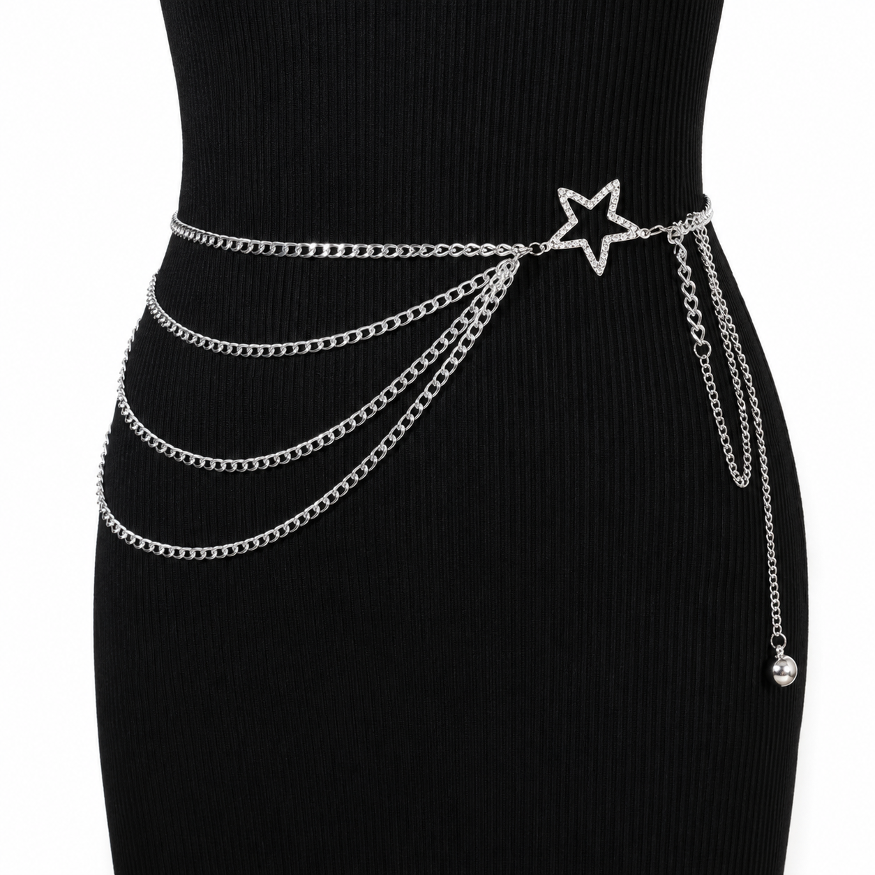 Rhinestone Star Chain Waist Belt