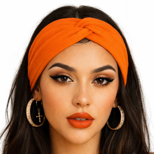 Bright Orange Twist Knot Headband – Turban Style Stretch Hair Wrap