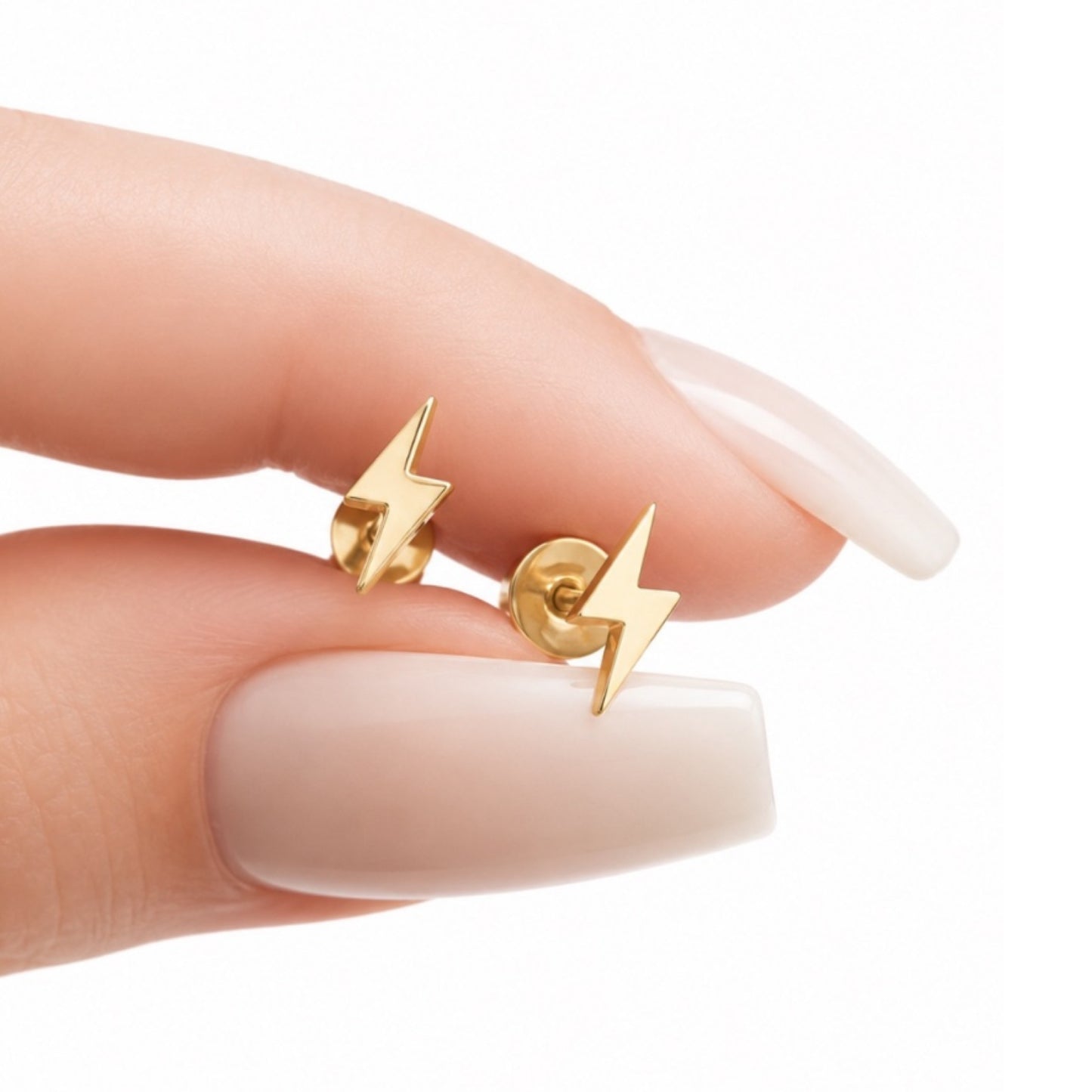 Gold Lightning Bolt Flat Back Stud Earrings