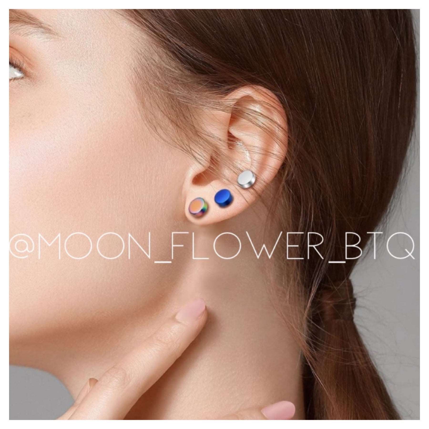 Rainbow Flat Barbell Earrings 8mm