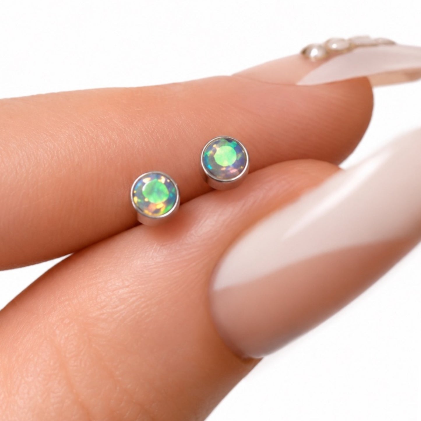 Iridescent CZ Stainless Steel Barbell Earrings 18G