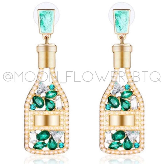 Green Champagne Bottle Earrings