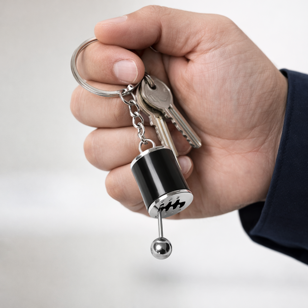 Black Gear Shifter Keychain - Moving Car Key Ring Manual Style