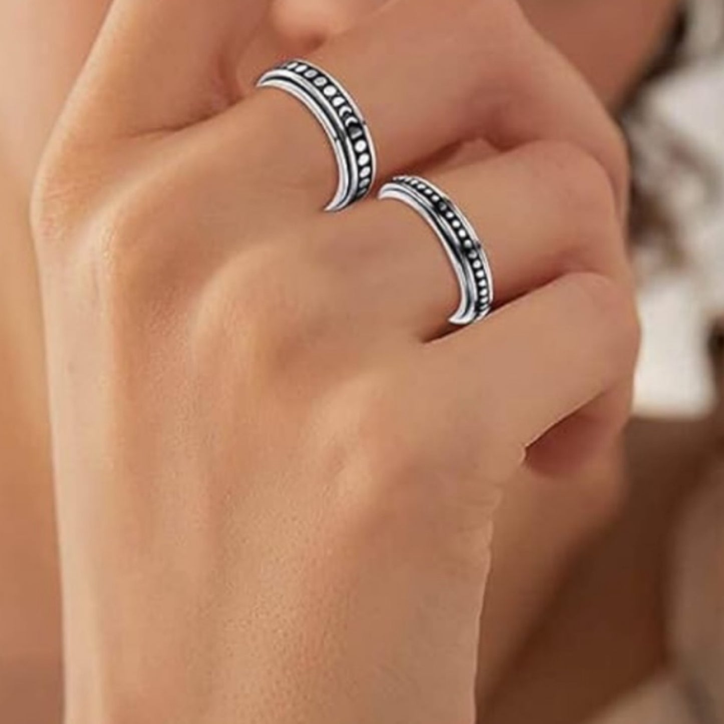 Stainless Steel Spinner Ring – Studded Fidget Band
