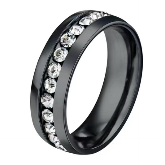 Black Stainless Steel Crystal Inlay Band Ring