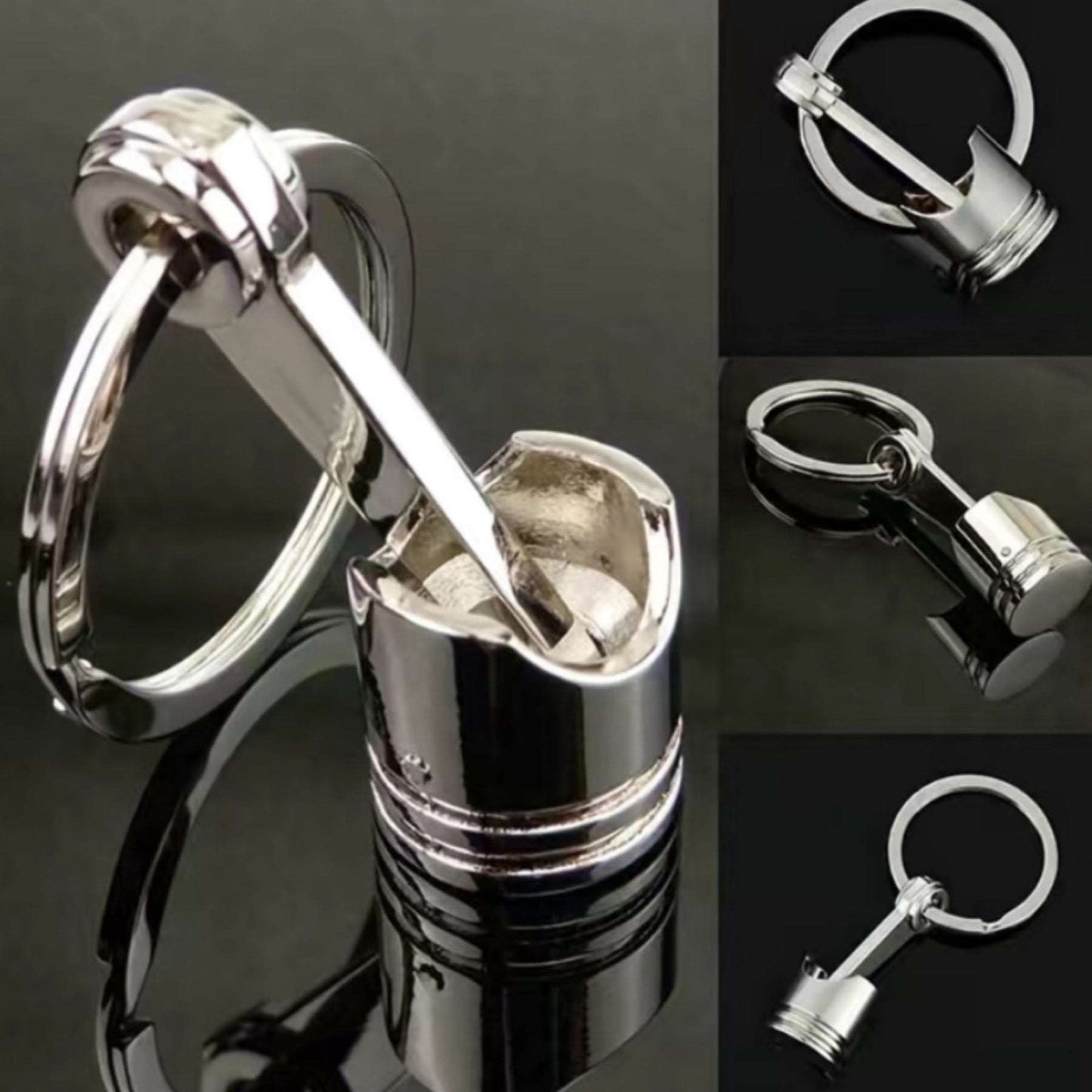 Silver Car Engine Piston Keychain