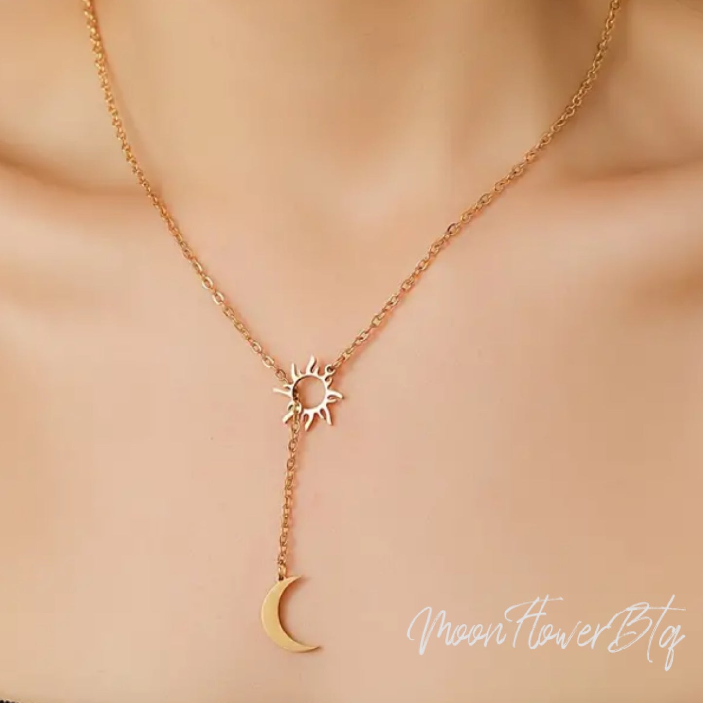 18k Gold Sun and Moon Pendant Necklace