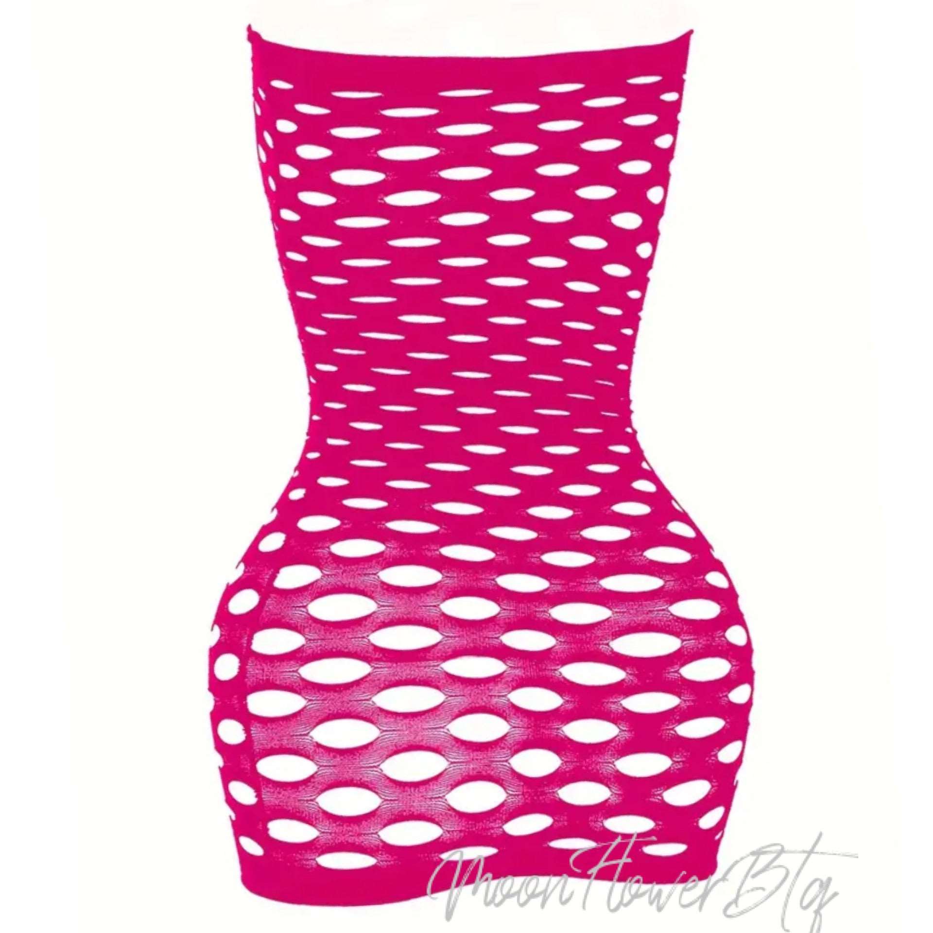 Sexy Hot Pink Mesh Fishnet Mini Dress