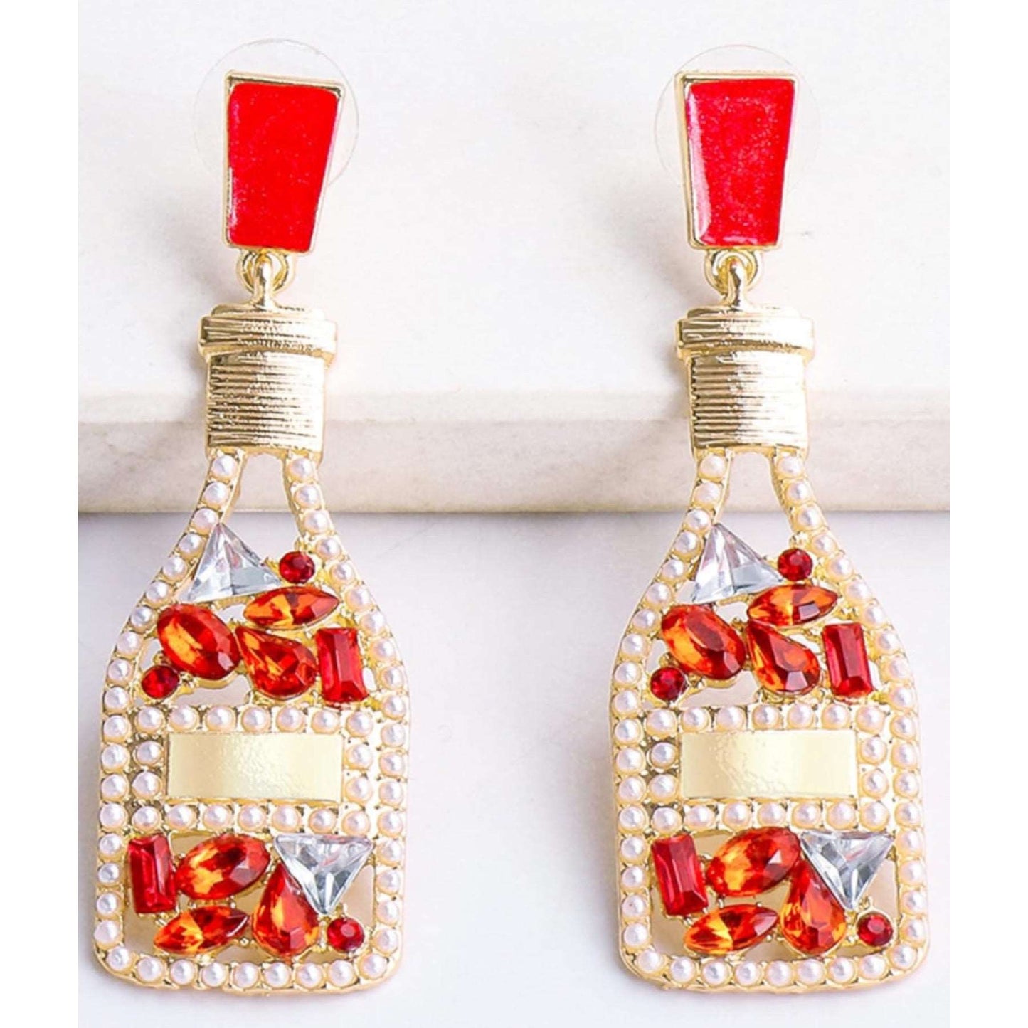 Red Champagne Bottle Earrings