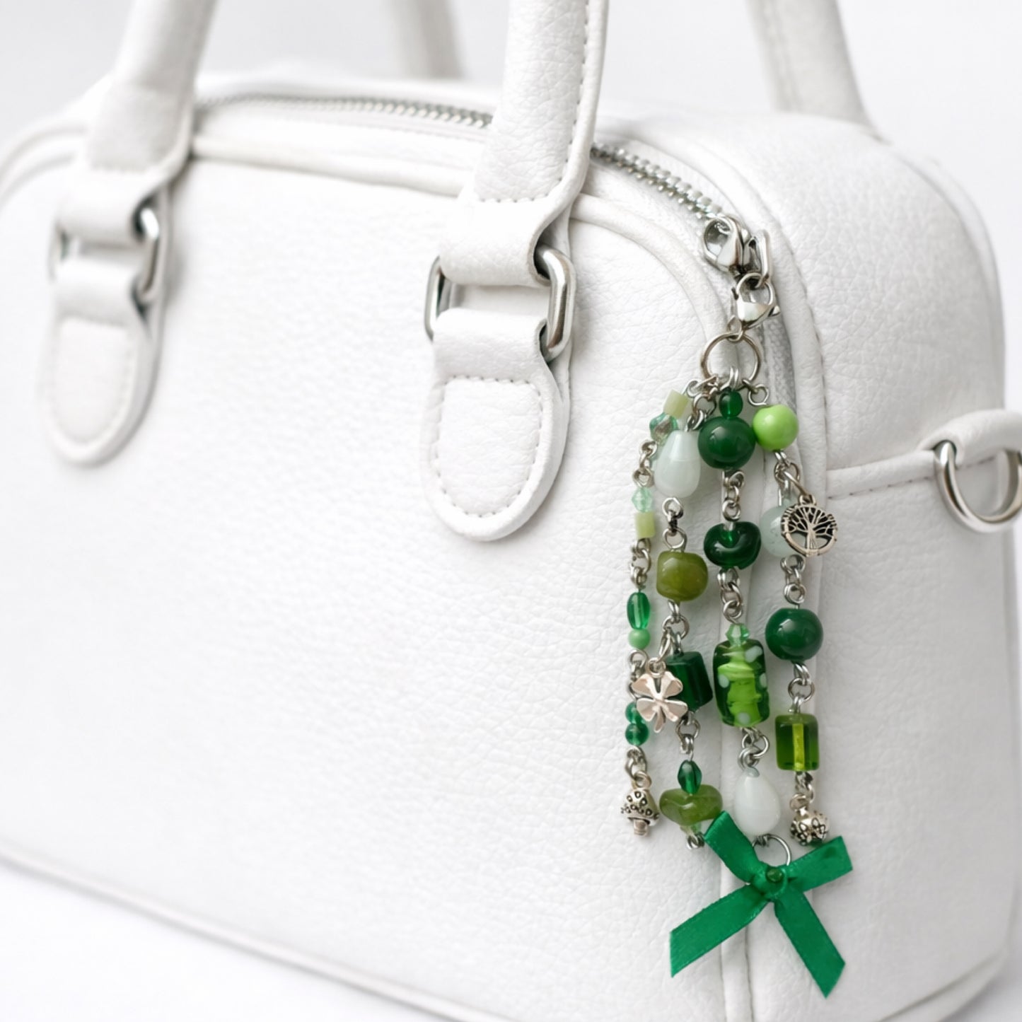 Green Beaded Nature Charm - Keychain Bag Charm Zipper Pull