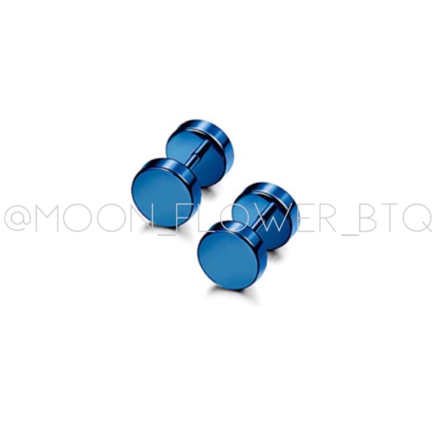 Blue Flat Barbell Earrings 7mm