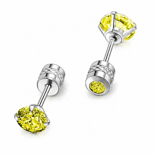 Yellow CZ Double Ended Screw Back Stud Earrings