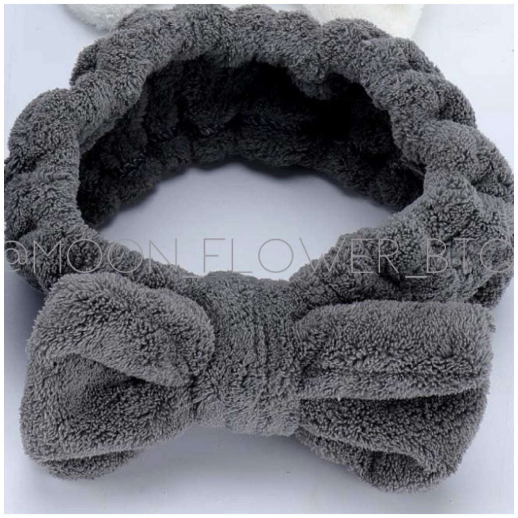 Gray Microfiber Coral Fleece Bow Headband | Spa, Skincare & Makeup Hair Wrap