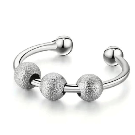 Silver Sparkly Moving Beads Anxiety Fidget Ring – Adjustable Stress Relief Jewelry