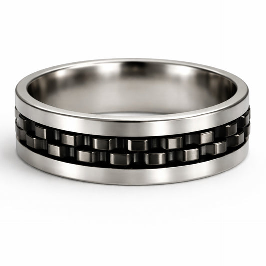 Stainless Steel Gear Spinner Ring – Black Fidget Band