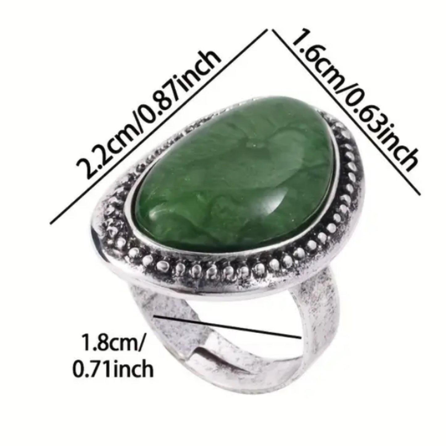 Green Oval Stone Statement Ring – Adjustable Boho Vintage Style