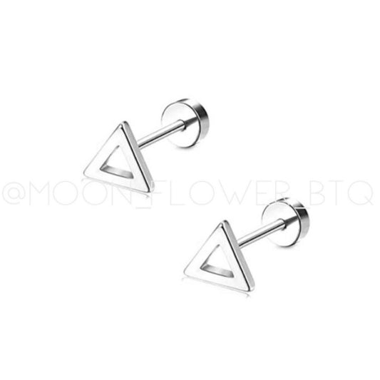 Silver Cutout Triangle Flat Back Earrings