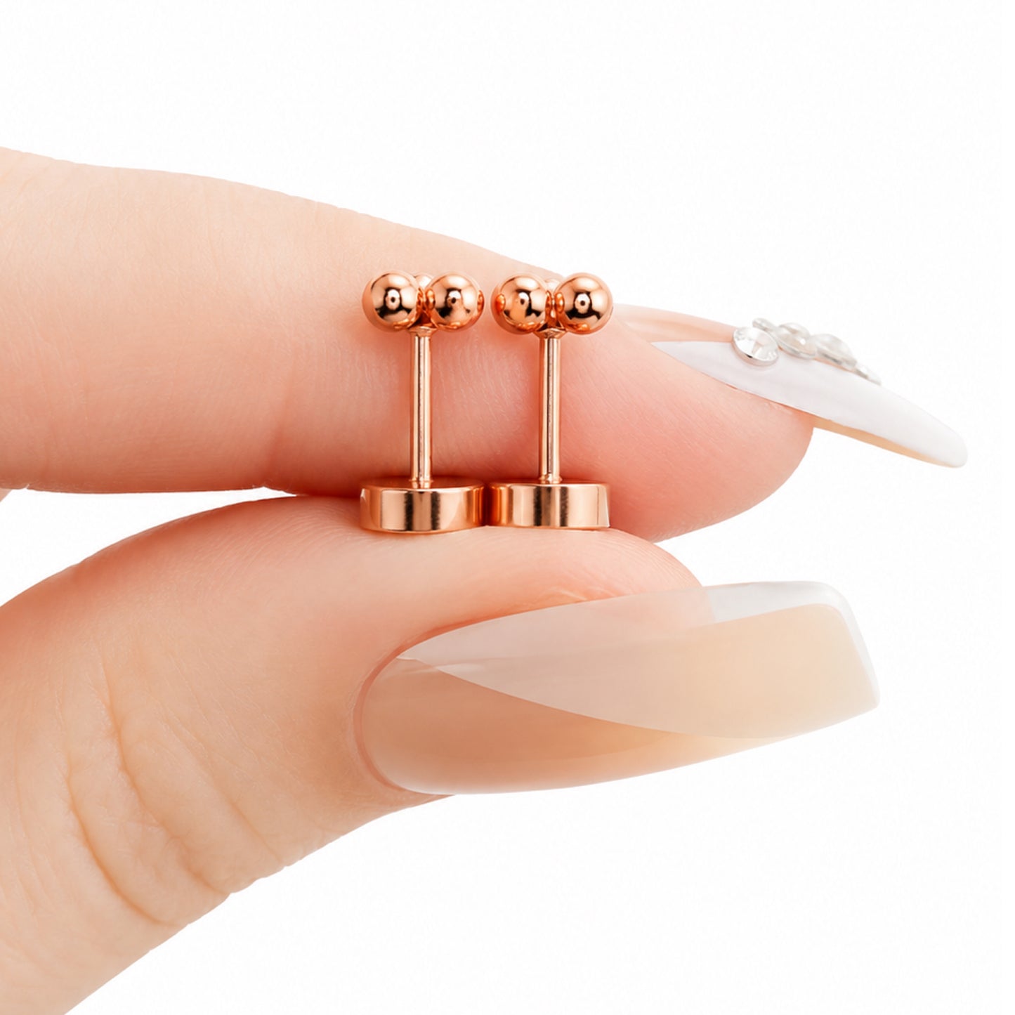 Rose Gold Triple Ball Flat Back Stud Earrings