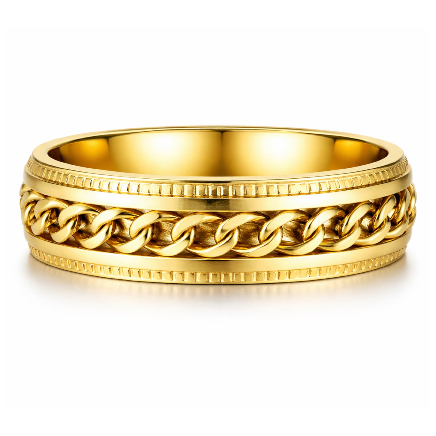 Gold Tone Cuban Link Spinner Ring | Stainless Steel Chain Band