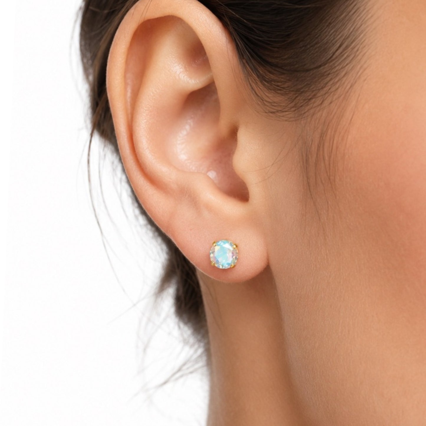 Gold Iridescent CZ Flat Back Stud Earrings