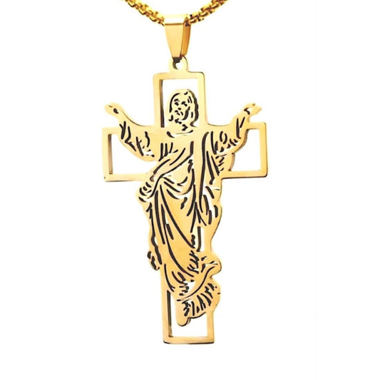 Gold Jesus Cross Pendant Necklace – Stainless Steel Religious Jewelry