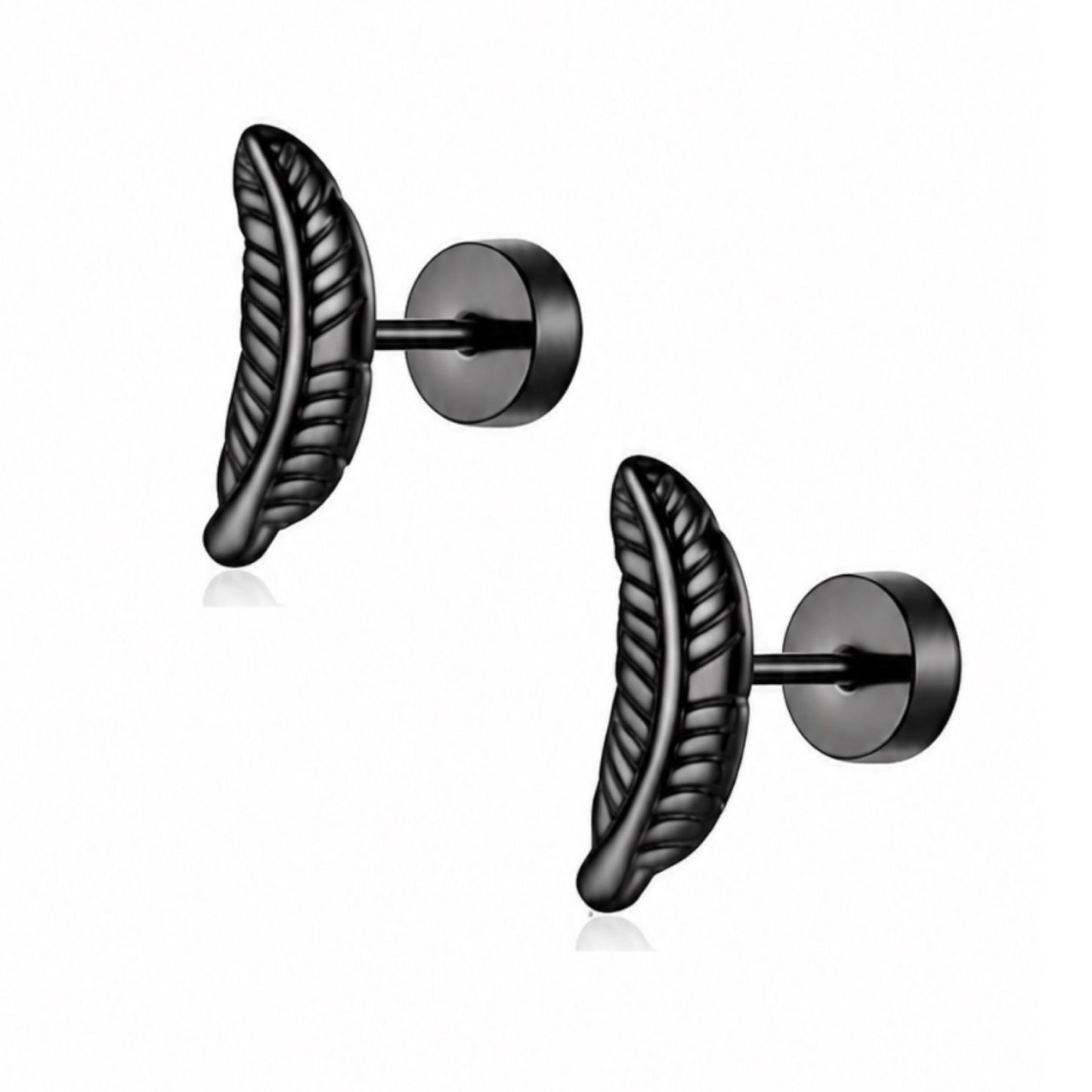 Black Feather Flat Back Stud Earrings