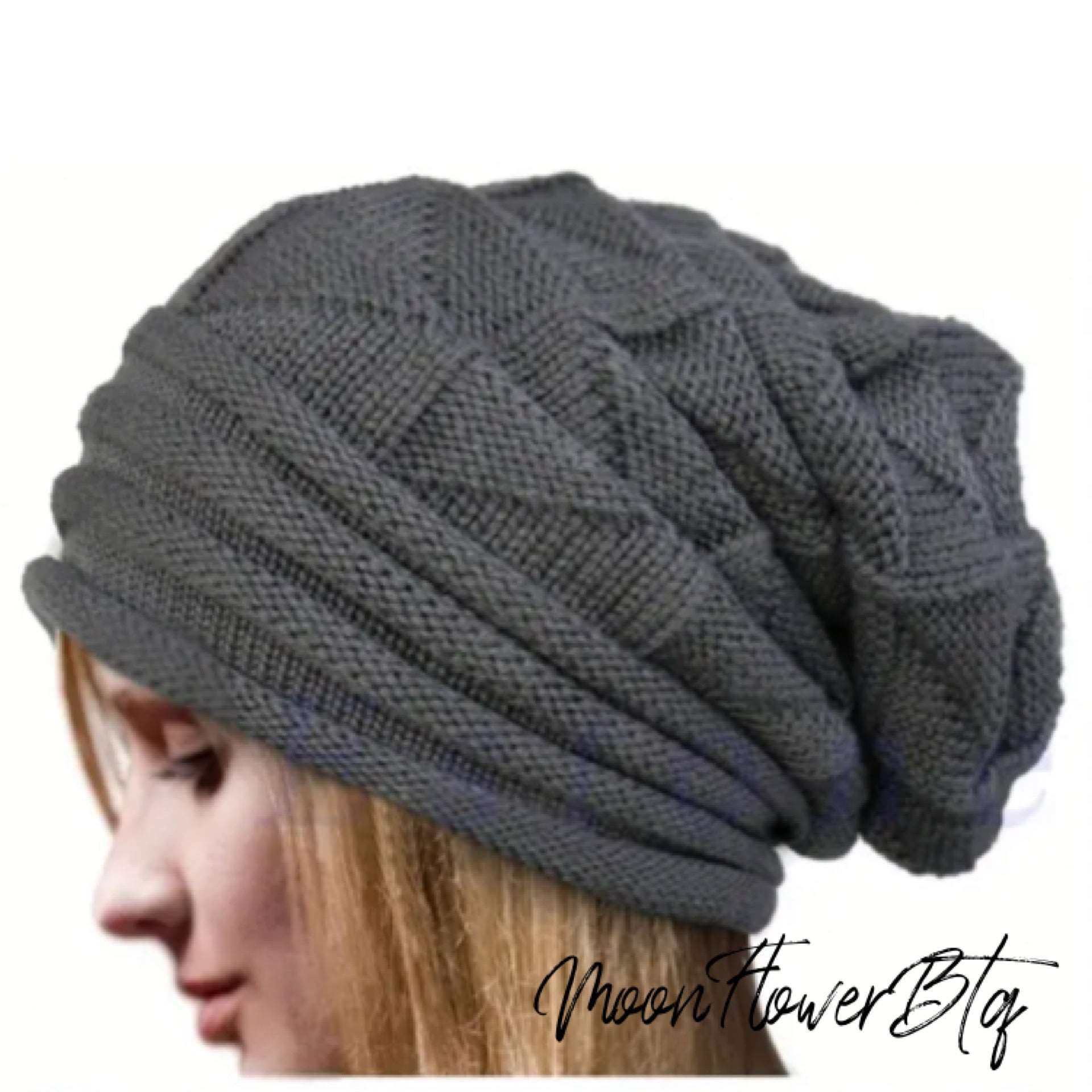 Gray Slouchy Knit Winter Hat