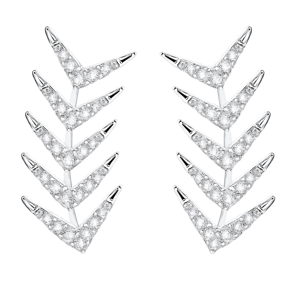Silver CZ Chevron Ear Climber Earrings – 5 Arrow Design Crawler Studs