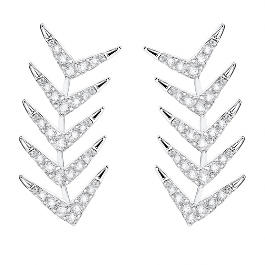 Silver CZ Chevron Ear Climber Earrings – 5 Arrow Design Crawler Studs