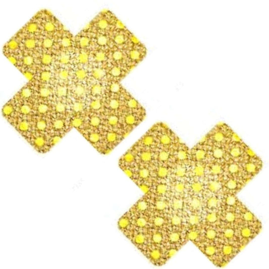 Mini Gold Glitter X-Shaped Nipple Pasties – Tiny Sparkle Adhesive Covers